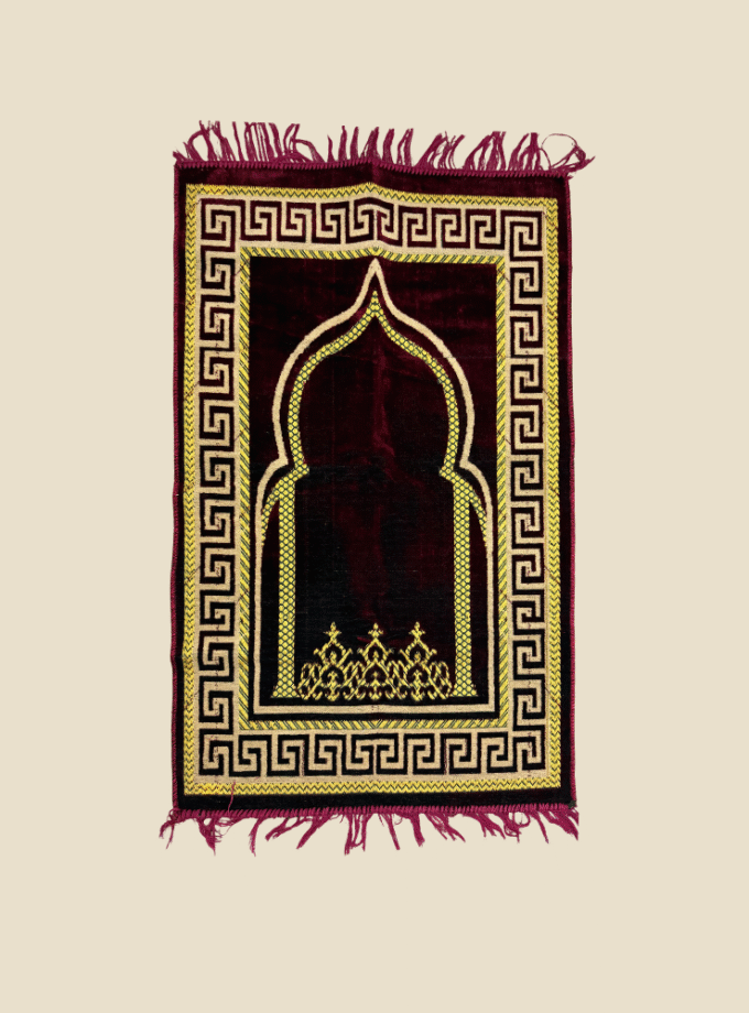 Premium Velvet Prayer Mat with Geometric Border Design